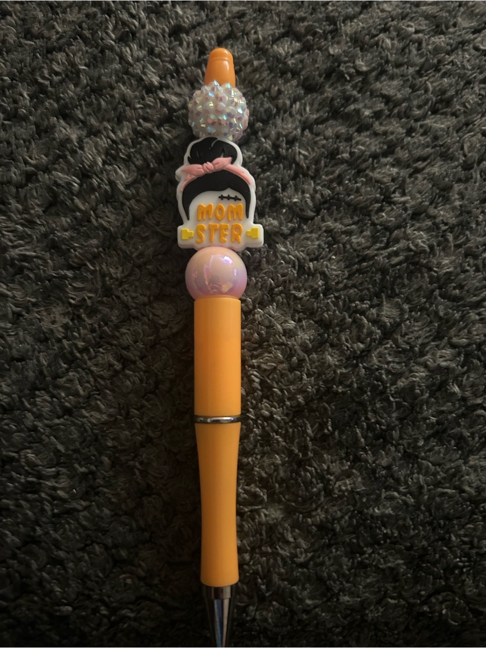 Hand Crafted Orange Pen with Pink Accents and Iridescent Bead